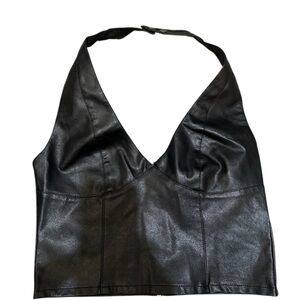 Current Mood Black Faux Leather Halter Crop Top